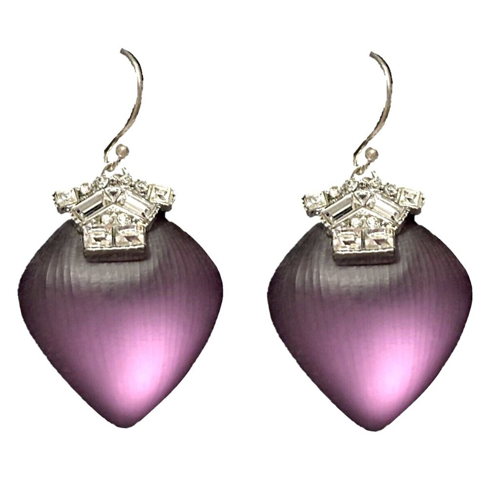 NEW $225.00 Alexis Bittar Crystal and Lucite Drop Earrings in Purple
